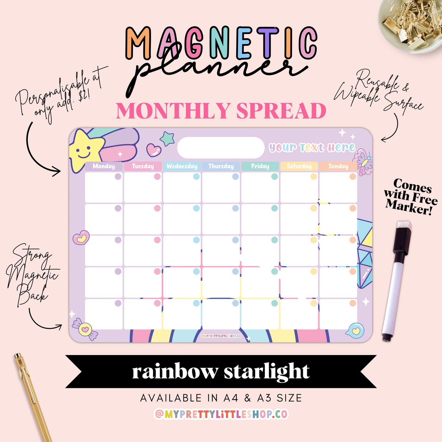 Rainbow Starlight Monthly Magnetic Planner