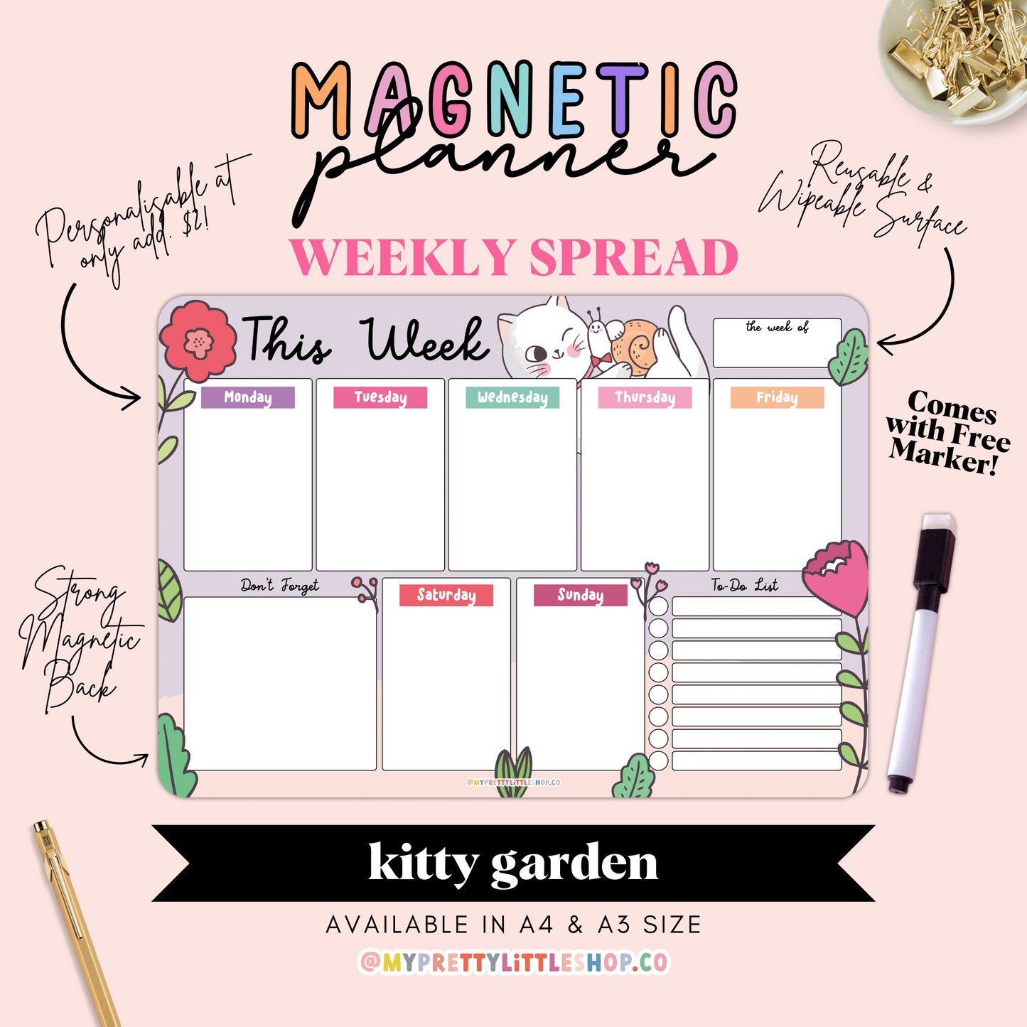 Kitty Garden Weekly Magnetic Planner