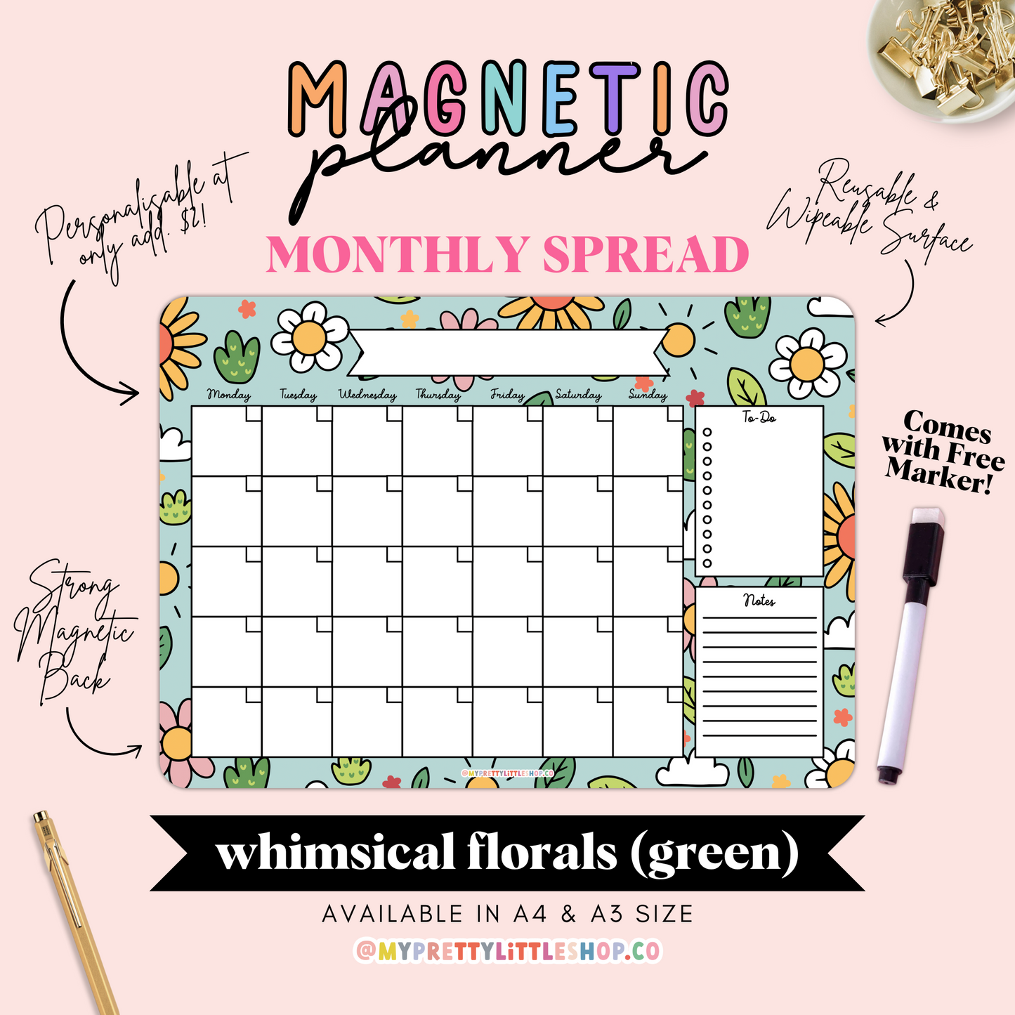 Whimsical Florals Monthly Magnetic Planner