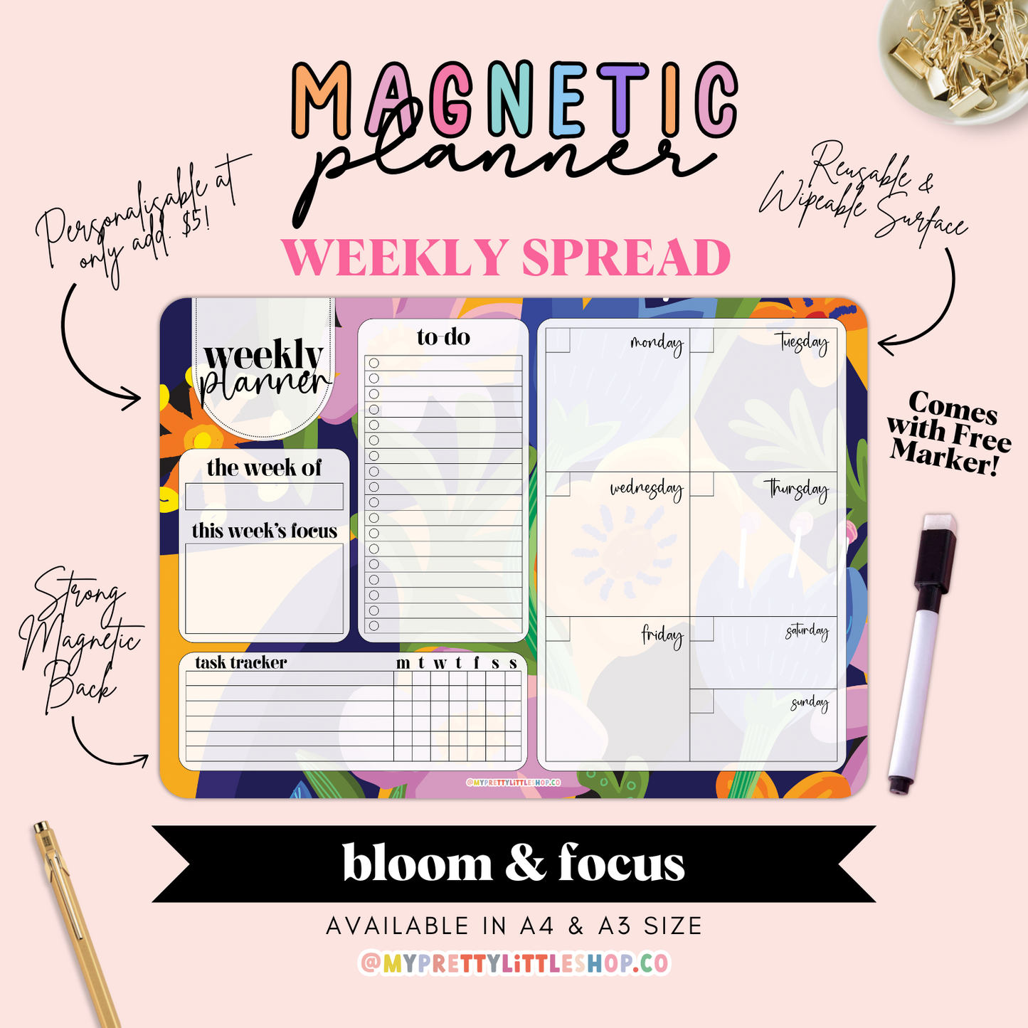 Bloom & Focus Weekly Magnetic Planner