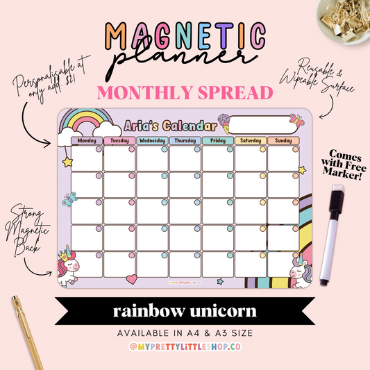 Rainbow Unicorn Monthly Magnetic Planner