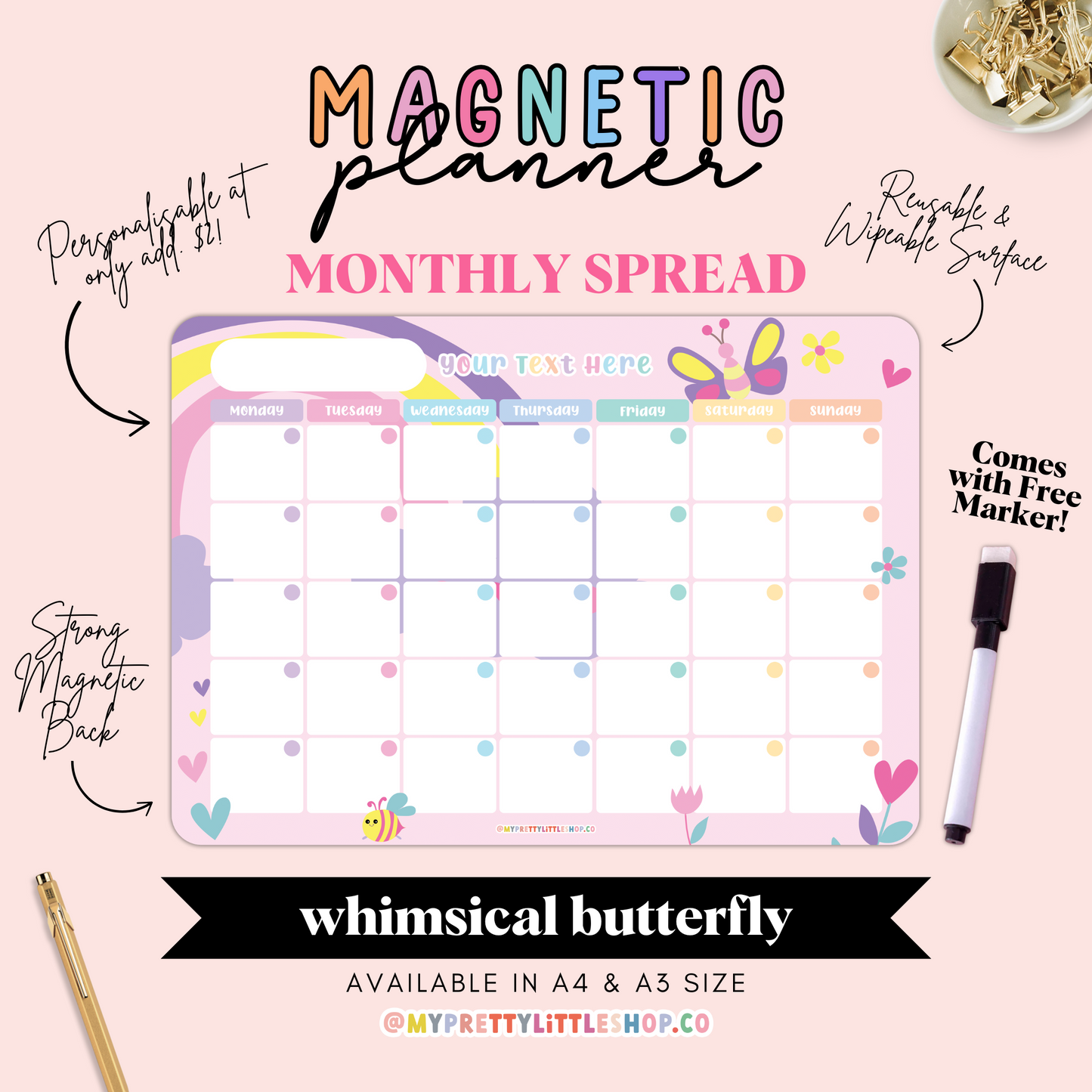 Whimsical Butterfly Monthly Magnetic Planner