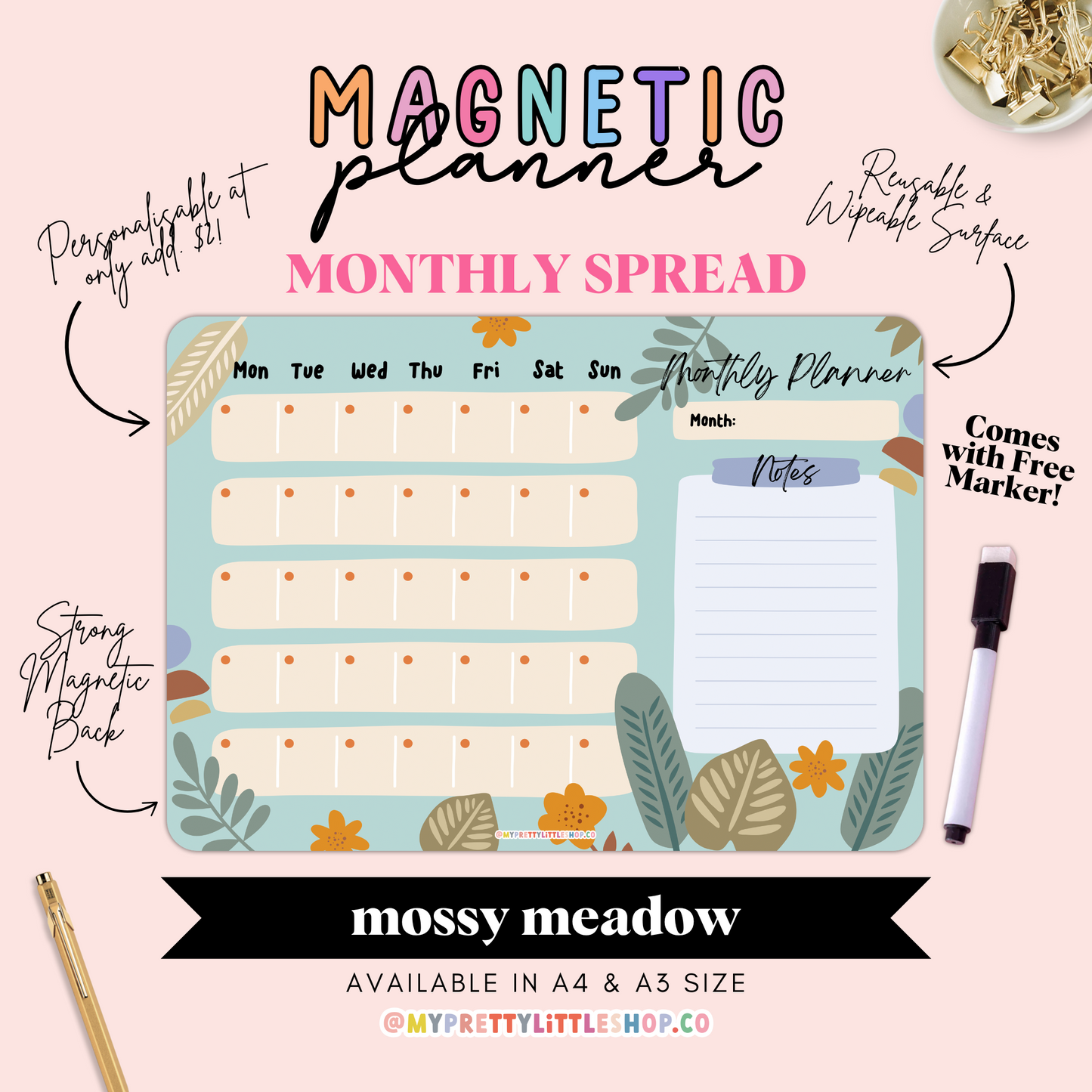 Mossy Meadow Monthly Magnetic Planner